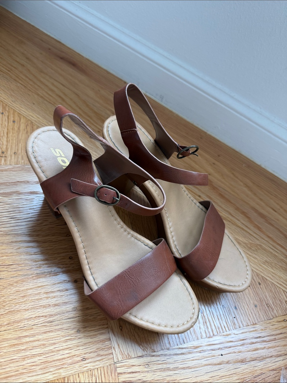 Soda - Brown Ankle-Strap Platform Heels